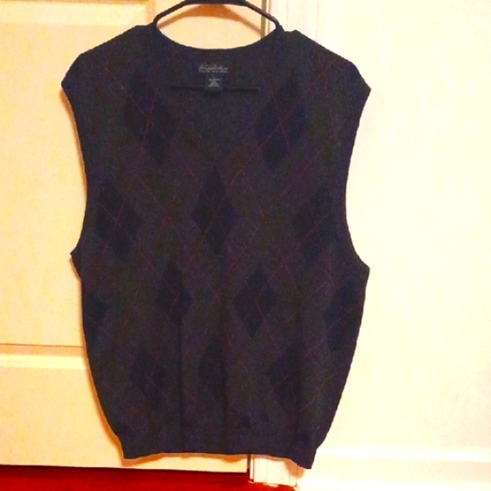 Mens Sweater Vest Merino Wool Argyle Check Brooks Brothers Sz. L